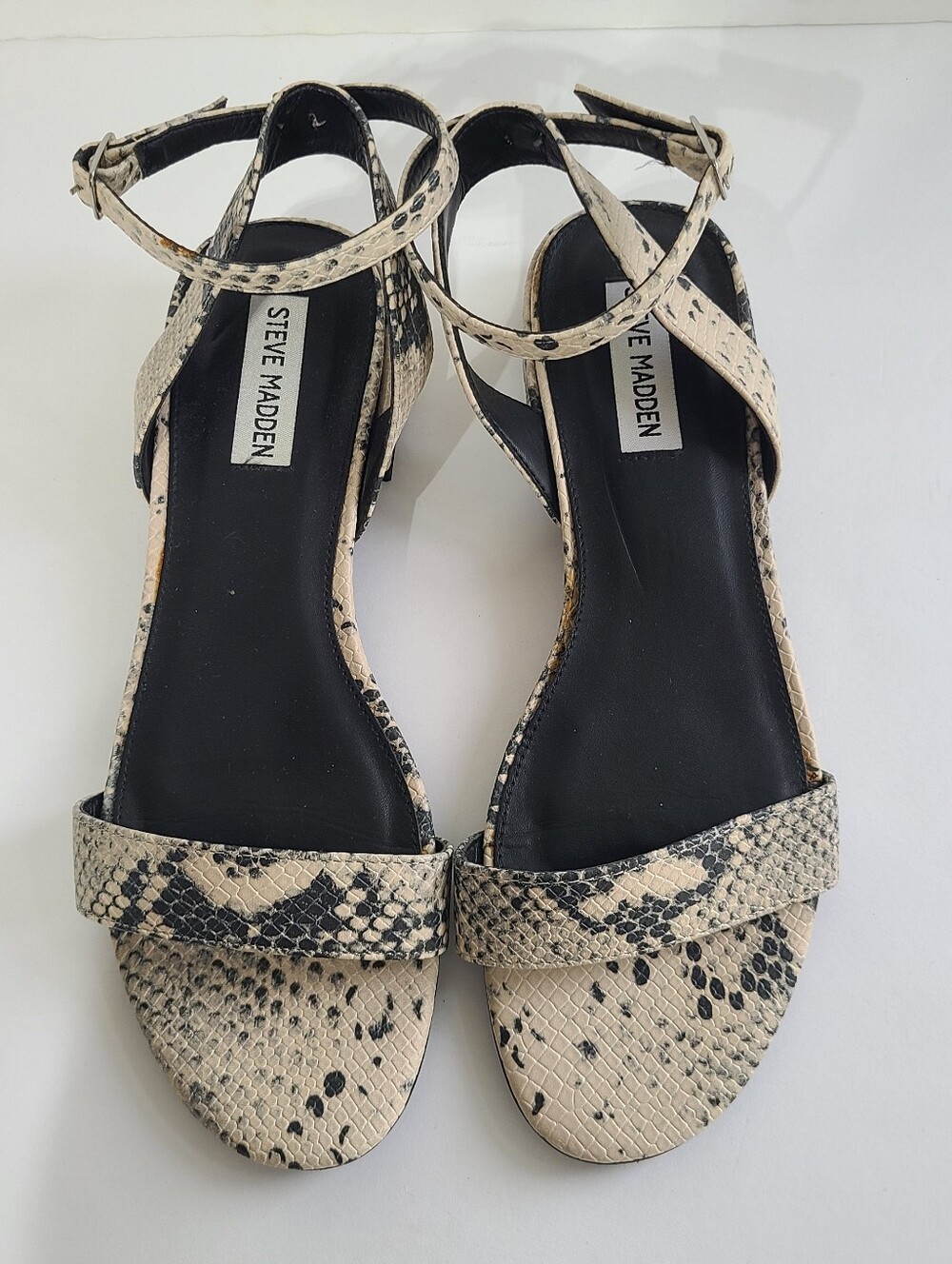 Steve Madden Savannah Snake-Print Ankle Strap Sandals - Cream/Black